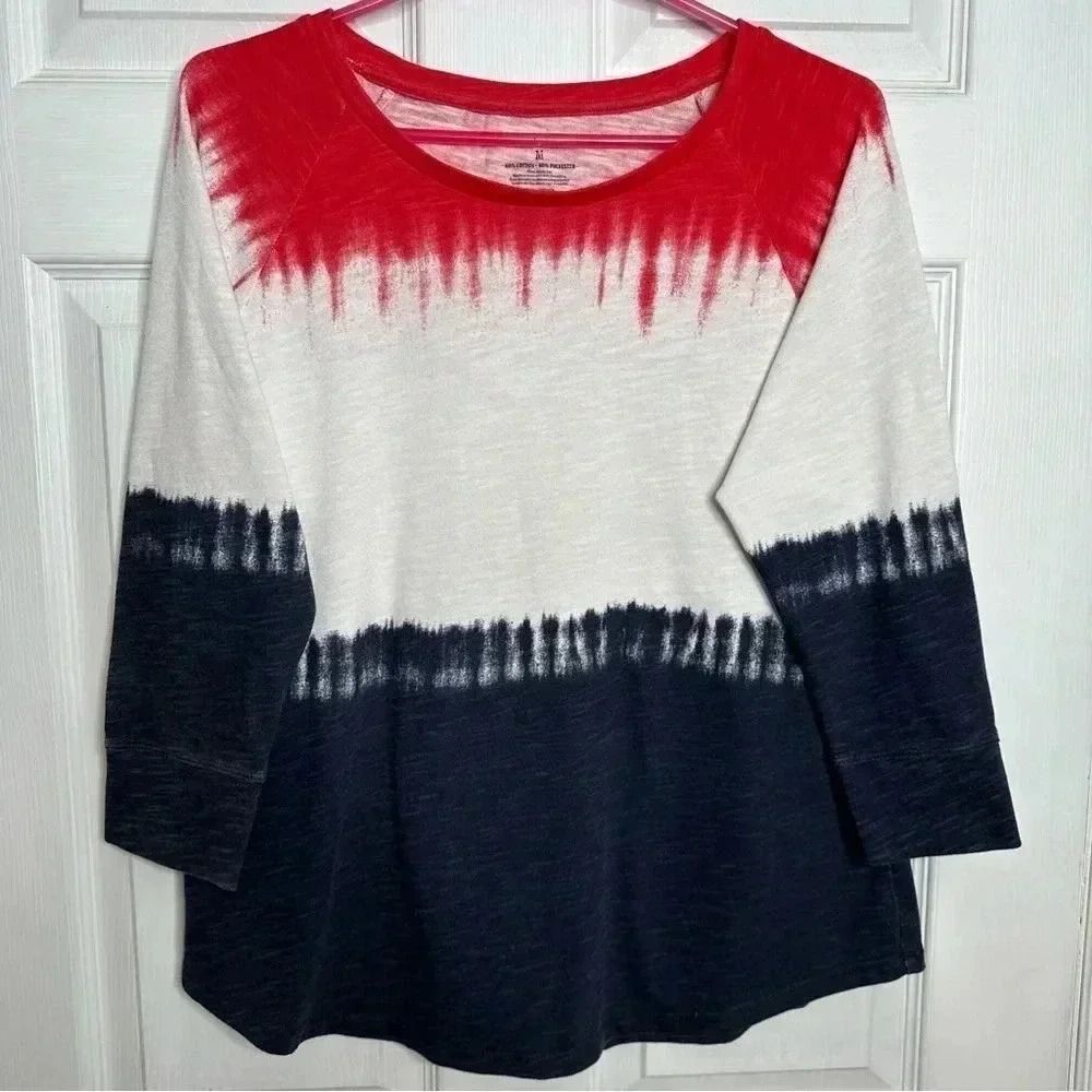 Sonoma  Long Sleeved Shirt Crew Neck Red, White, & Blue Size Medium